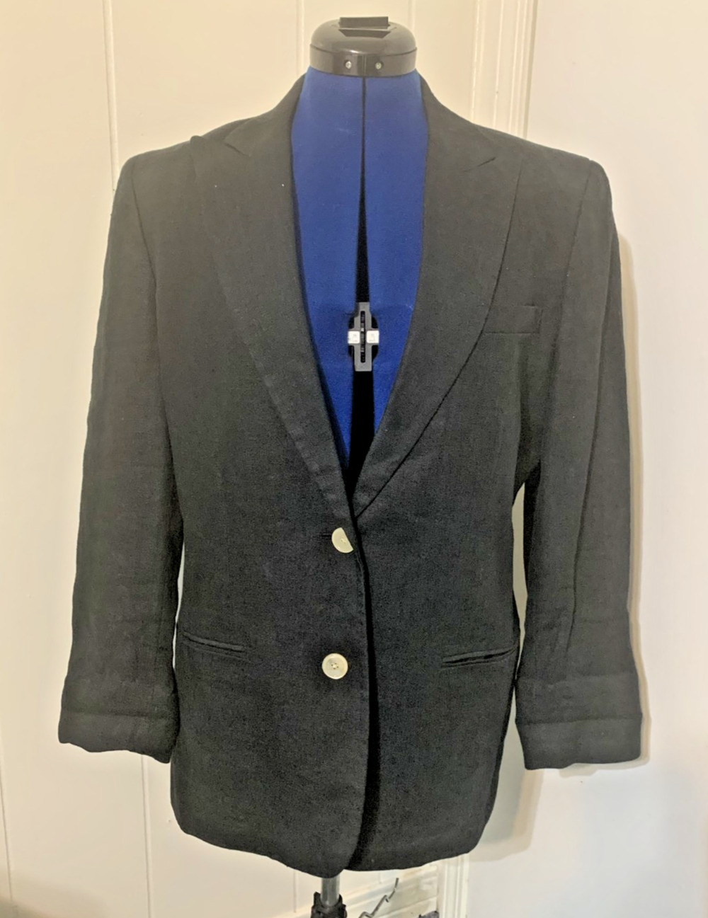 Lauren Ralph Lauren Blazer W Size 12 Black Linen Buttons Jacket Lined Preppy